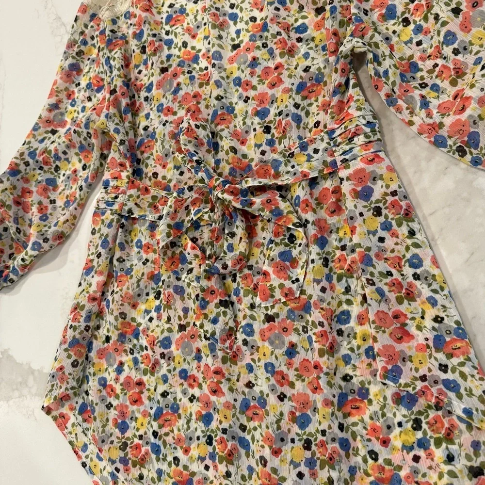 American Rag Cie Cottagecore Floral Tie Back Sheer Peasant Top Womens Small Lace - Picture 7 of 7